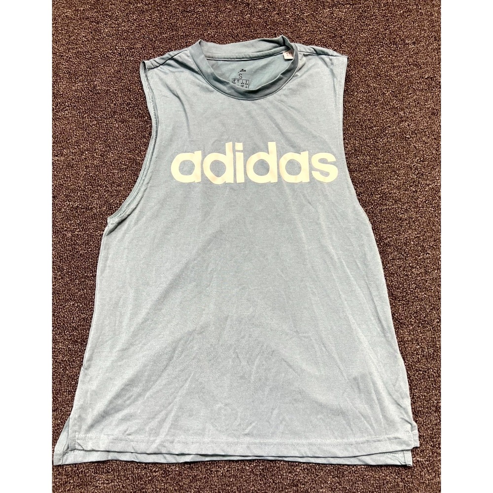 Adidas Tank Top Womens Small Blue Spellout Logo Athletic Gym Sporty Streetwear